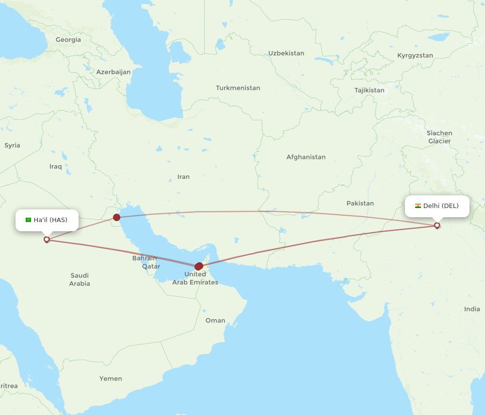 DEL-HAS flight routes