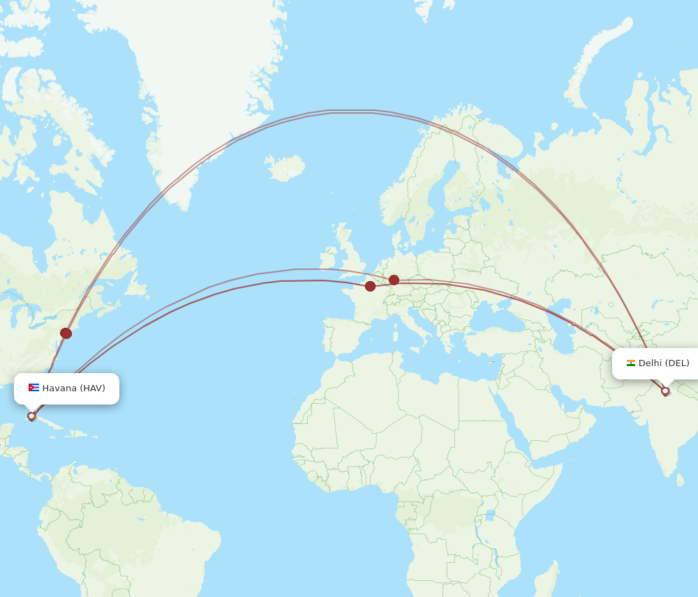DEL-HAV flight routes