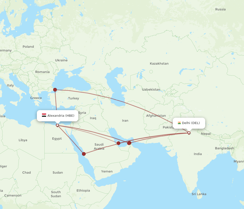 DEL-HBE flight routes