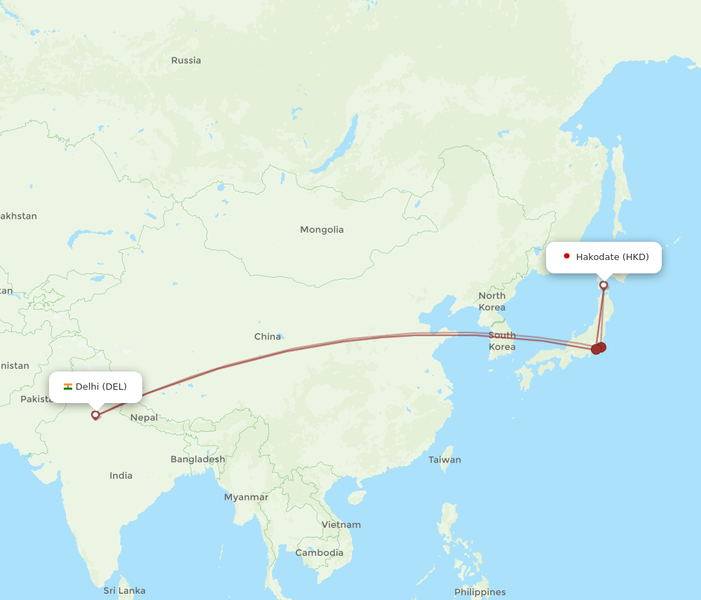 DEL to HKD flights and routes map