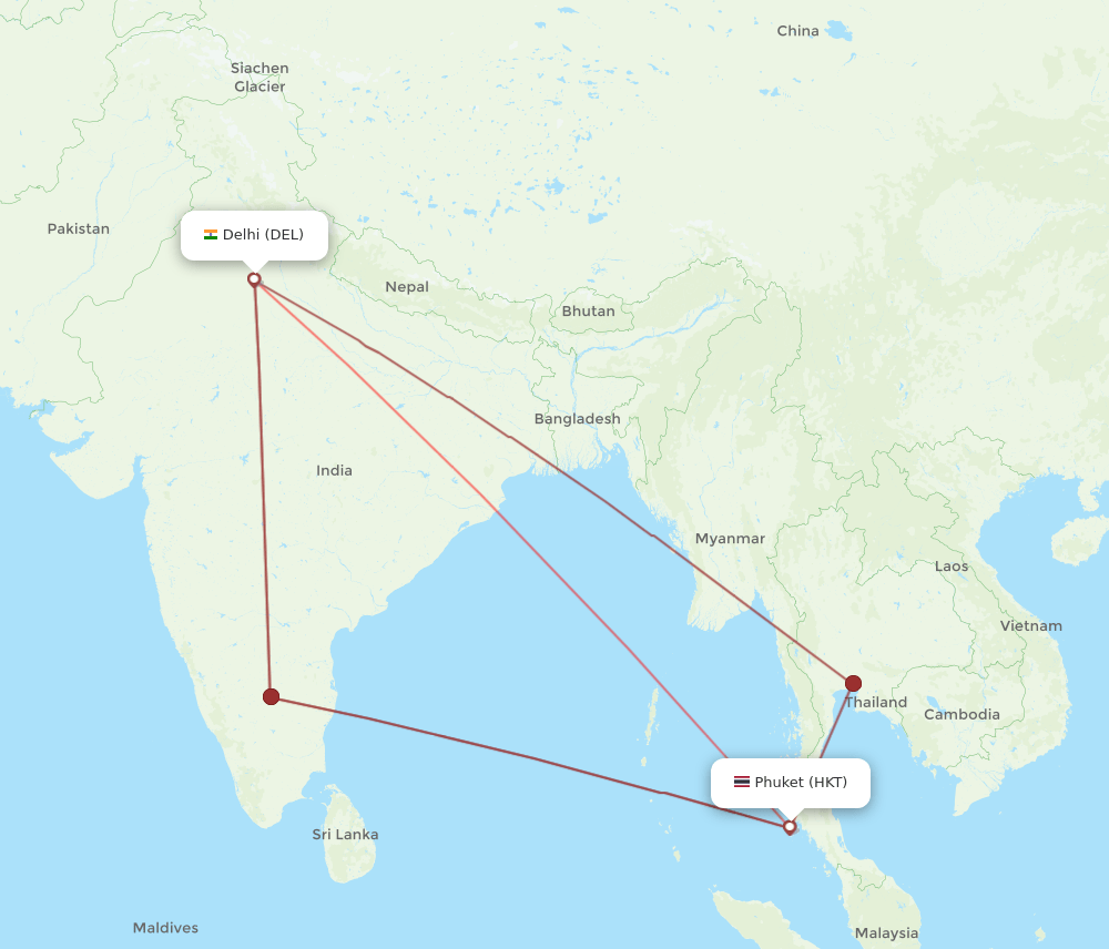 DEL to HKT flights and routes map
