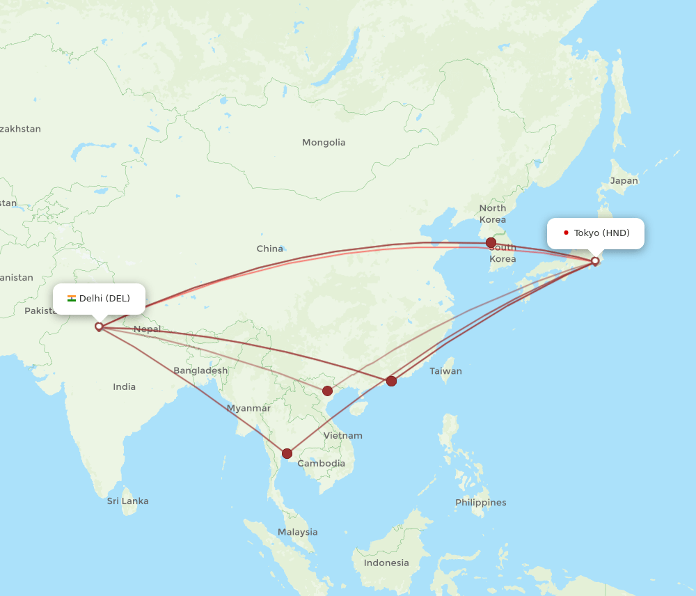 DEL-HND flight routes
