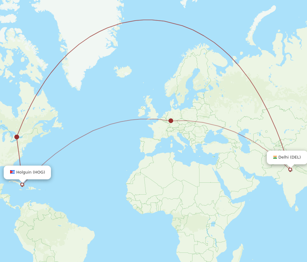 DEL-HOG flight routes