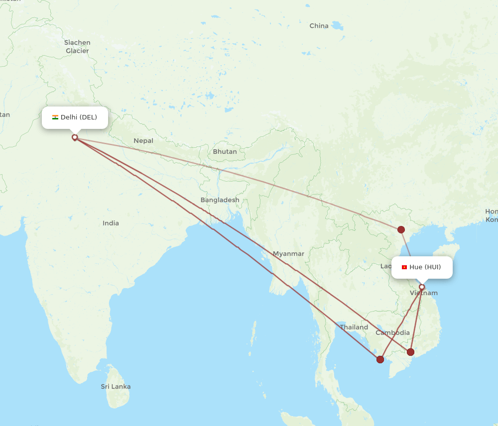 DEL-HUI flight routes