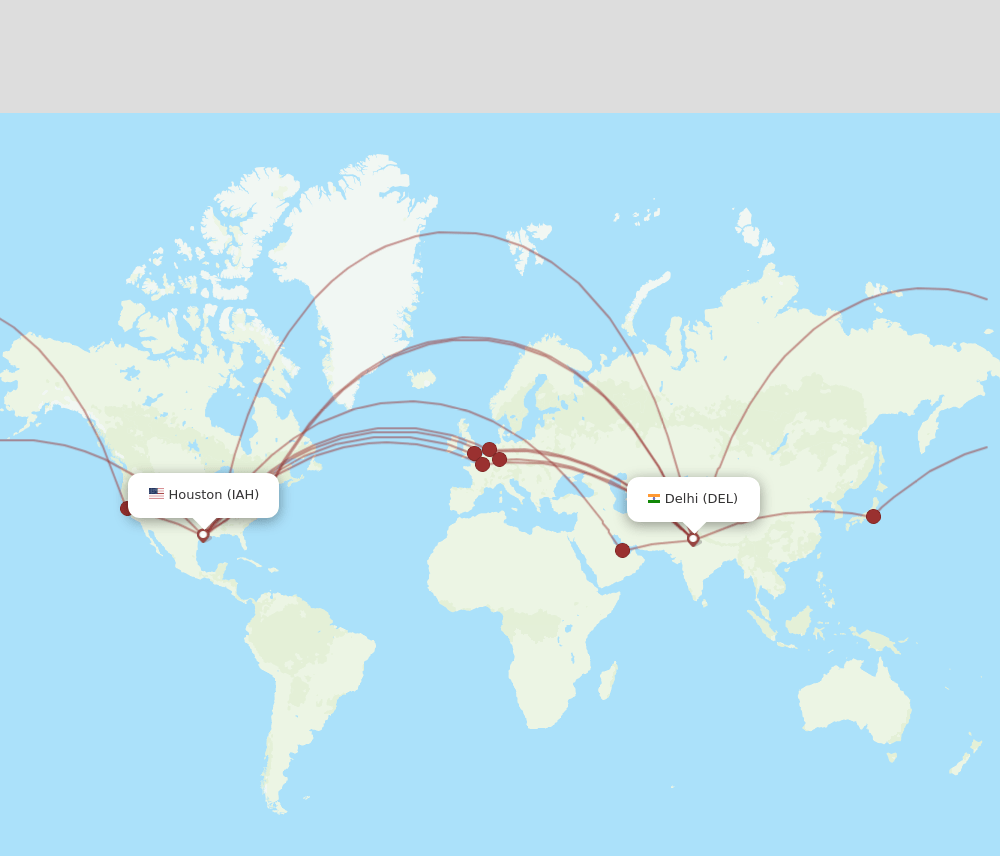 DEL to IAH flights and routes map