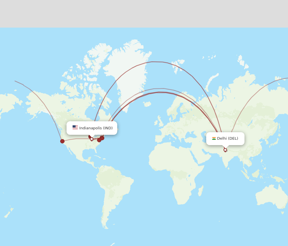 DEL to IND flights and routes map