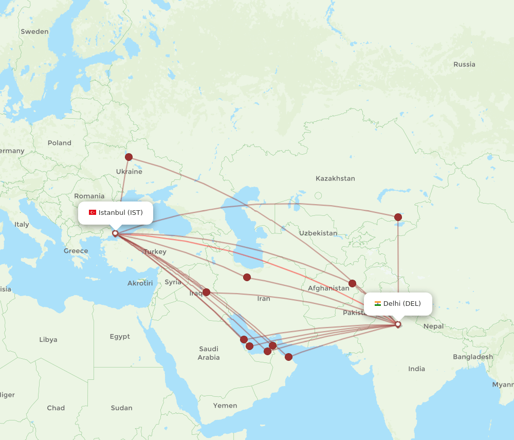 DEL-IST flight routes
