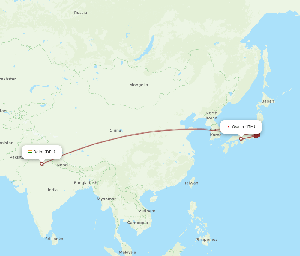 DEL-ITM flight routes