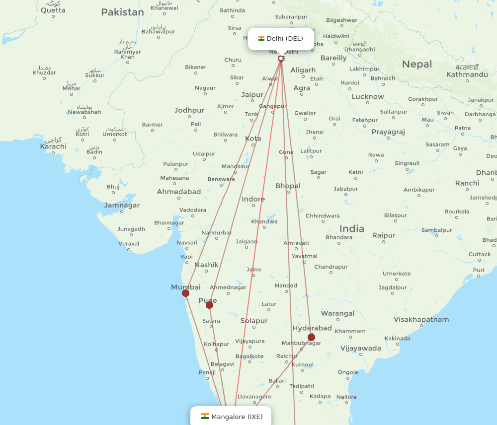 DEL to IXE flights and routes map