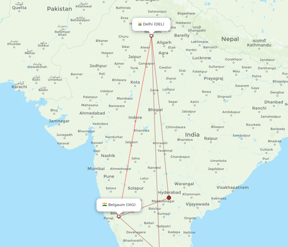 DEL-IXG flight routes