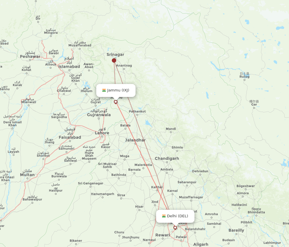 DEL to IXJ flights and routes map