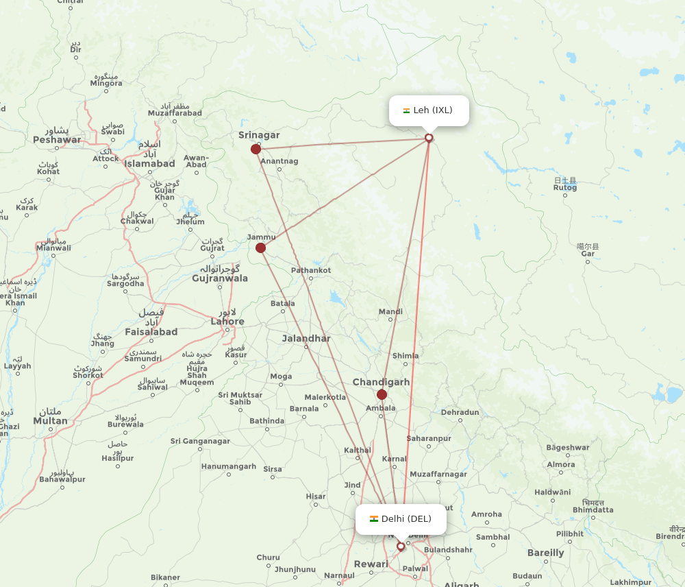 DEL to IXL flights and routes map