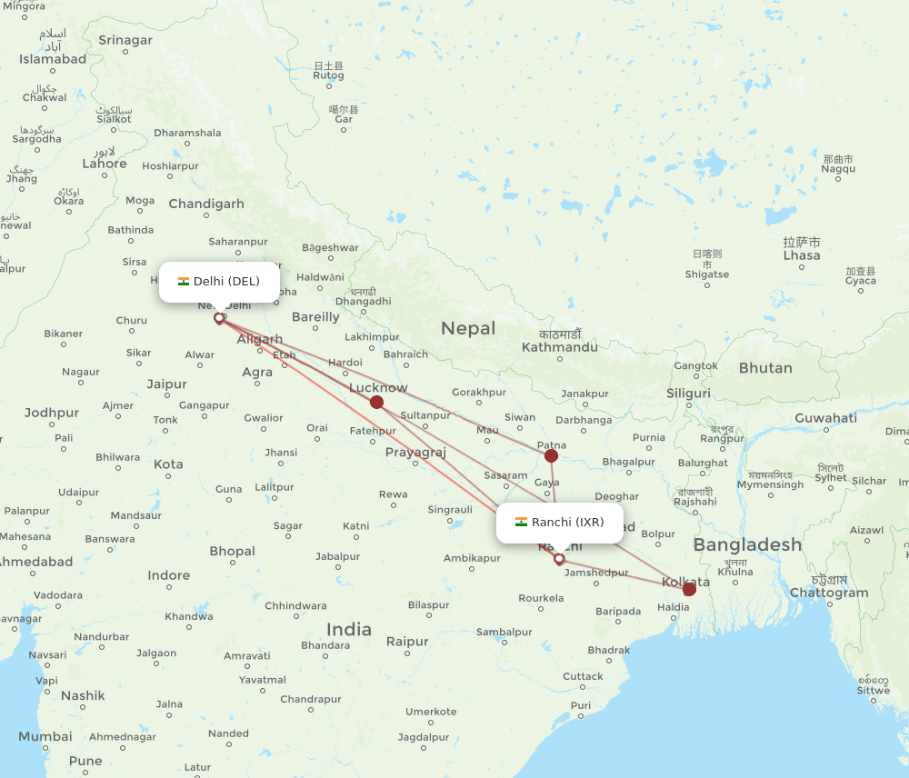 DEL-IXR flight routes