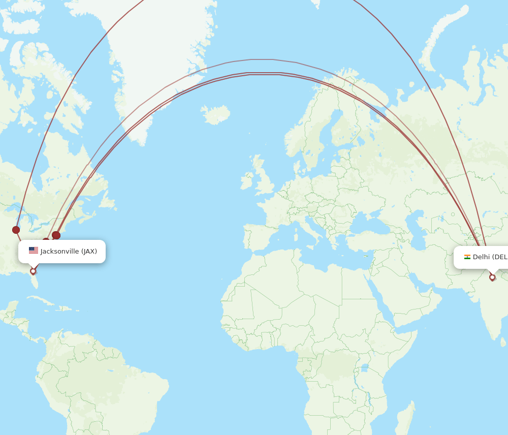 DEL-JAX flight routes