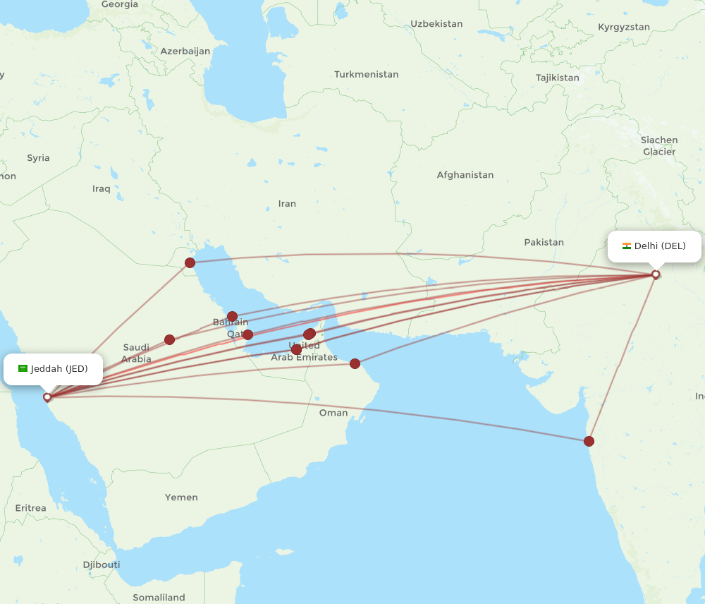 DEL-JED flight routes