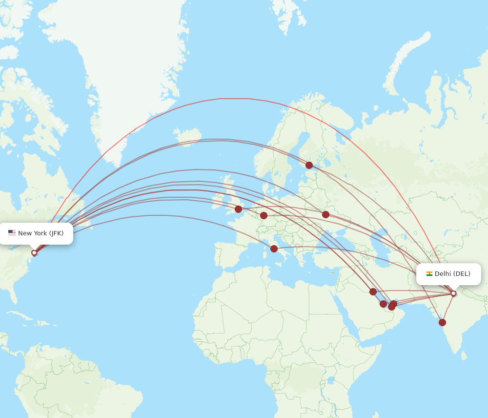 DEL-JFK flight routes