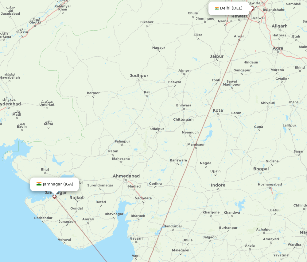 DEL-JGA flight routes