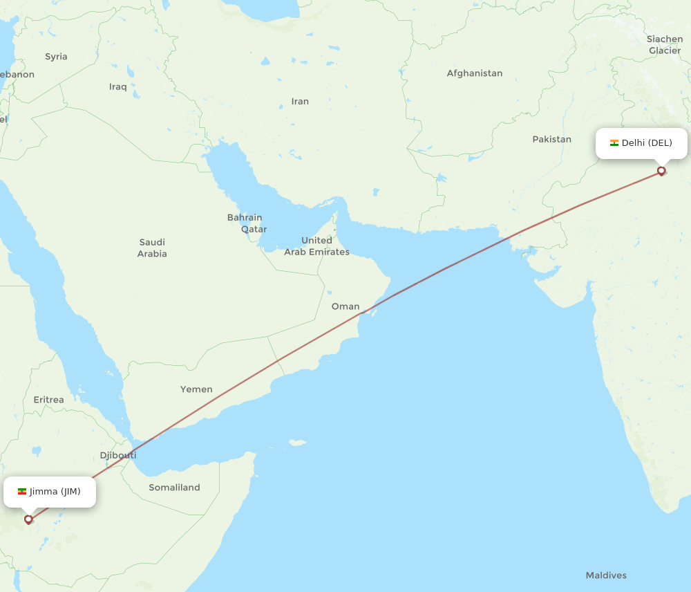 DEL-JIM flight routes