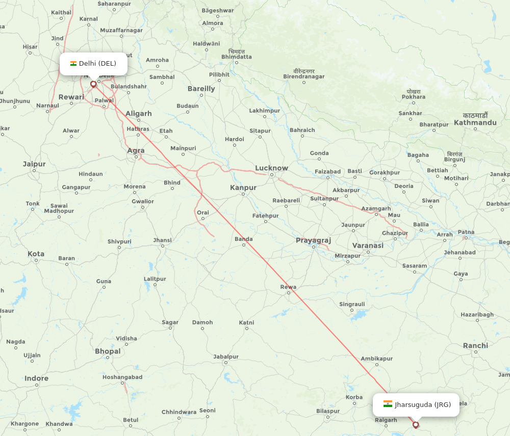DEL-JRG flight routes