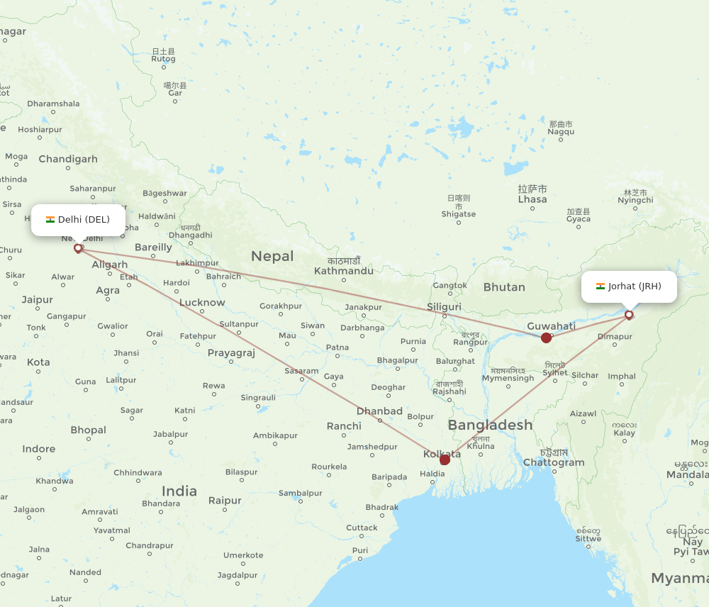 DEL-JRH flight routes