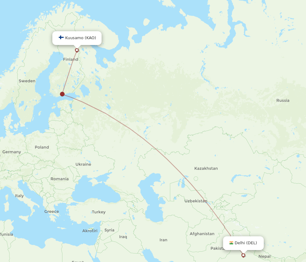 DEL-KAO flight routes