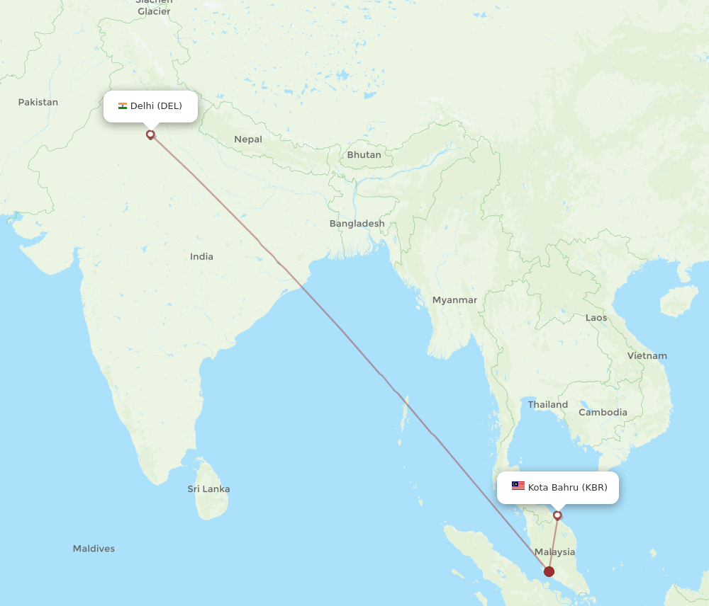 DEL to KBR flights and routes map