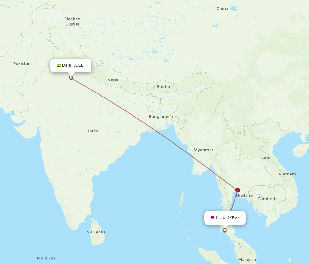 DEL to KBV flights and routes map