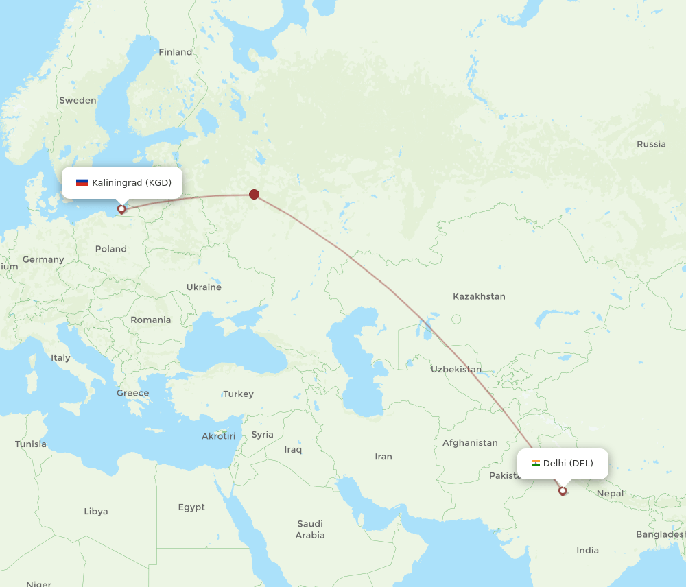 DEL-KGD flight routes