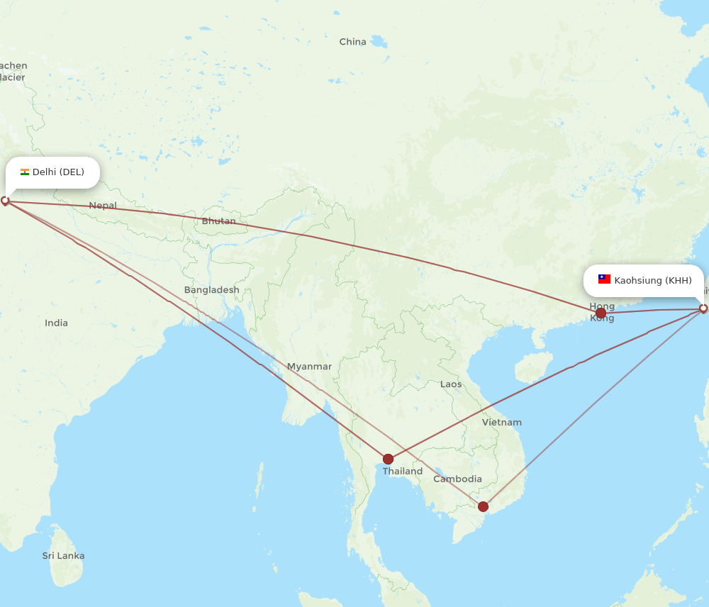 DEL-KHH flight routes