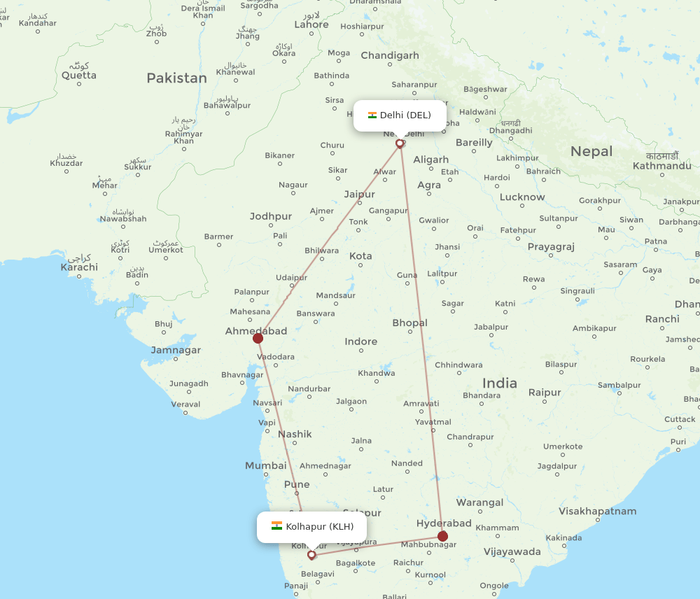 DEL-KLH flight routes