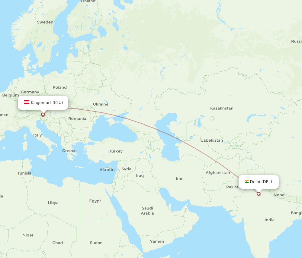 DEL-KLU flight routes