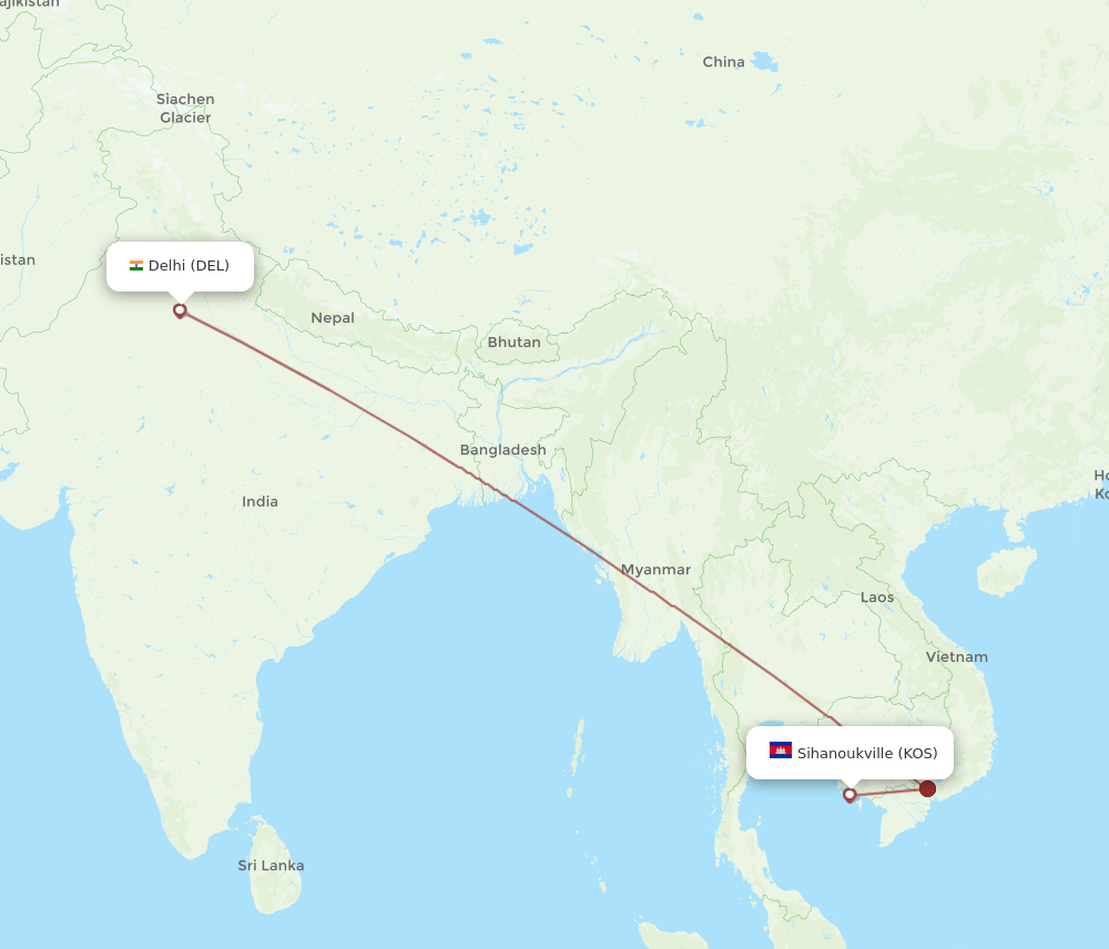 DEL-KOS flight routes