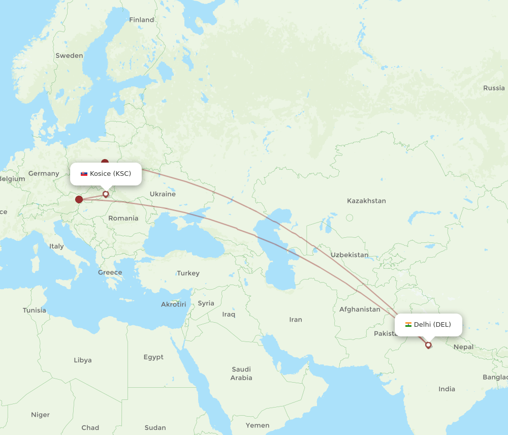 DEL-KSC flight routes