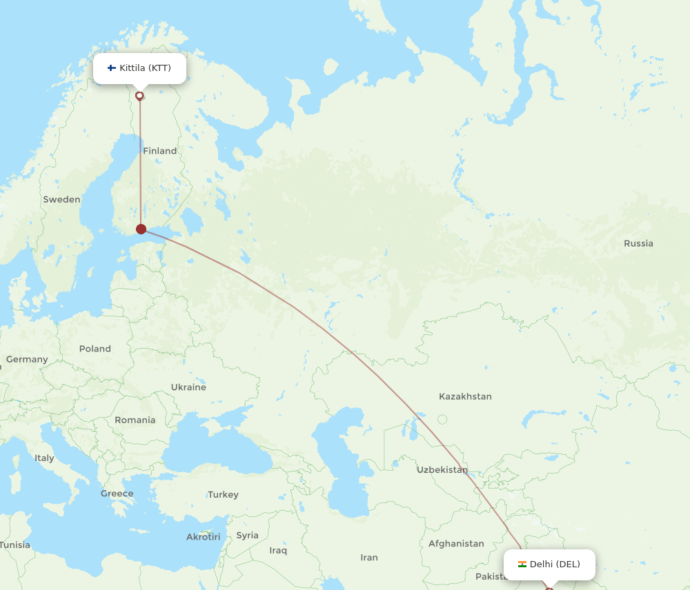 DEL-KTT flight routes