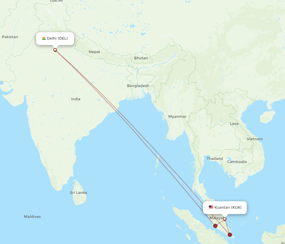 DEL-KUA flight routes
