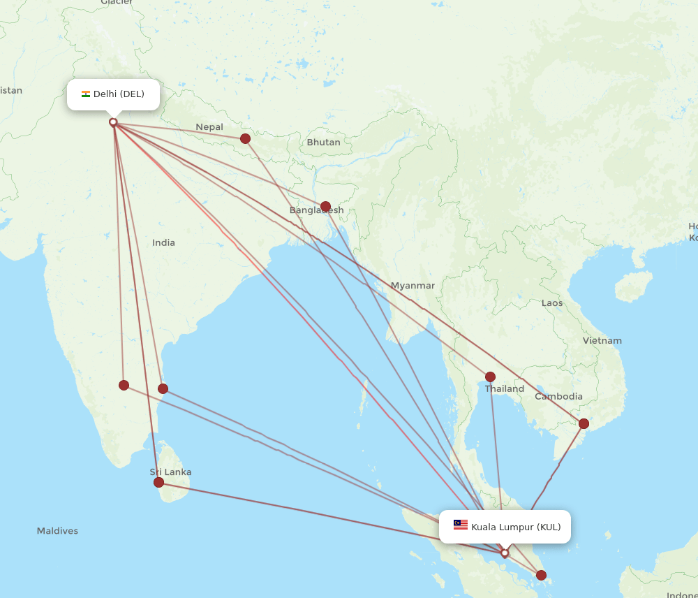 DEL-KUL flight routes