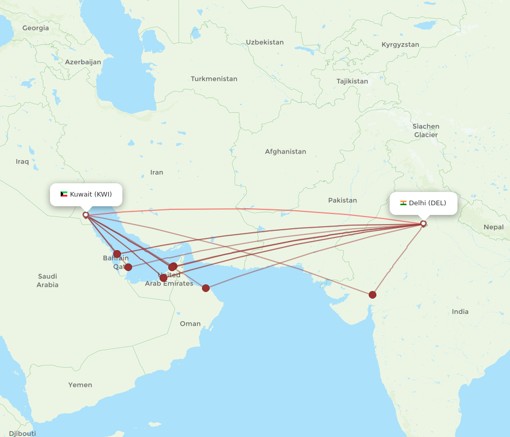 DEL to KWI flights and routes map