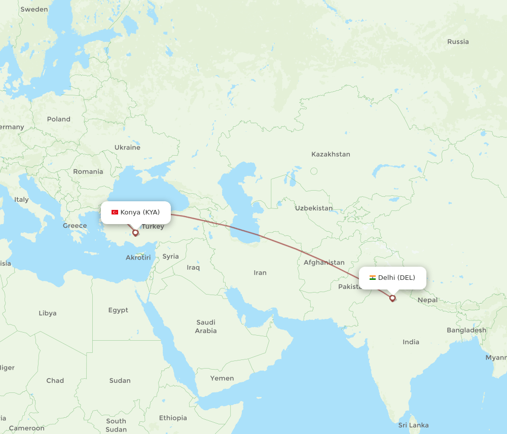 DEL-KYA flight routes