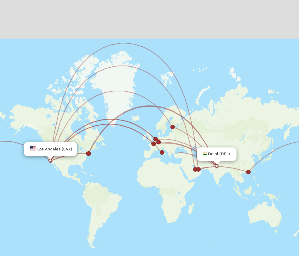 DEL to LAX flights and routes map