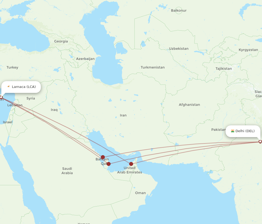 DEL-LCA flight routes