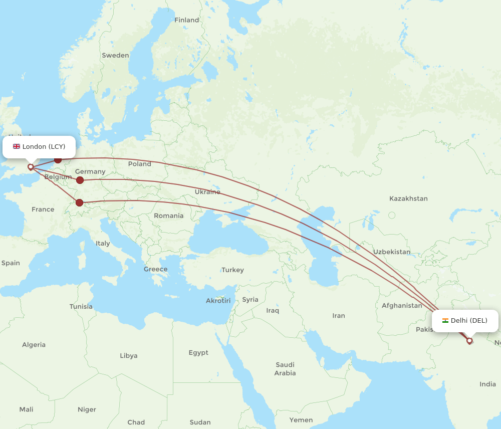 DEL-LCY flight routes
