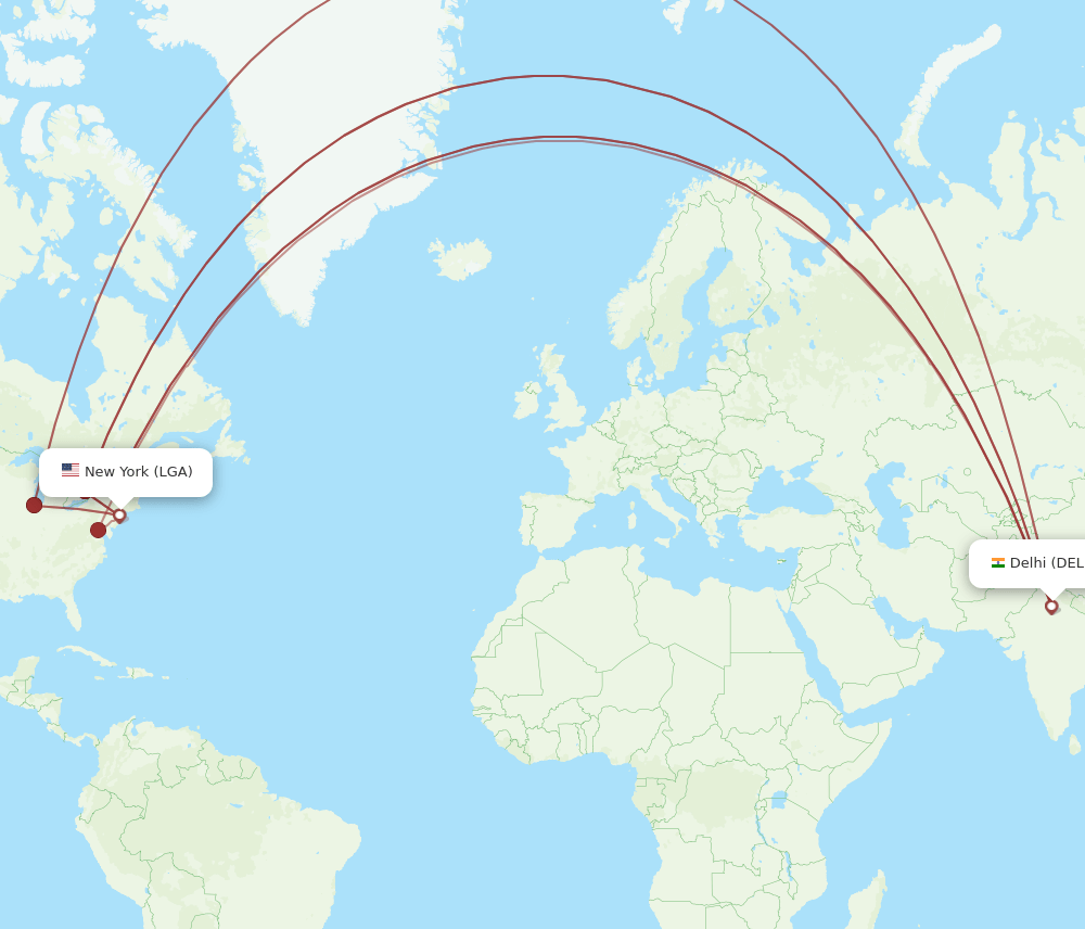 DEL-LGA flight routes