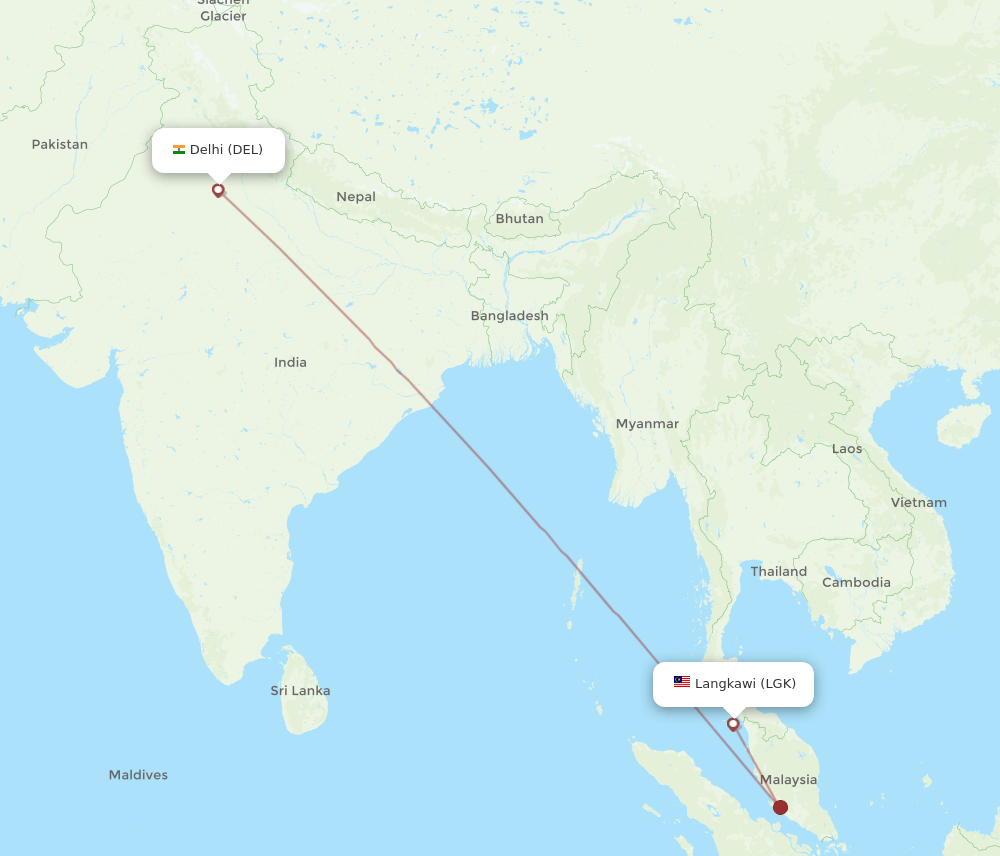 DEL to LGK flights and routes map