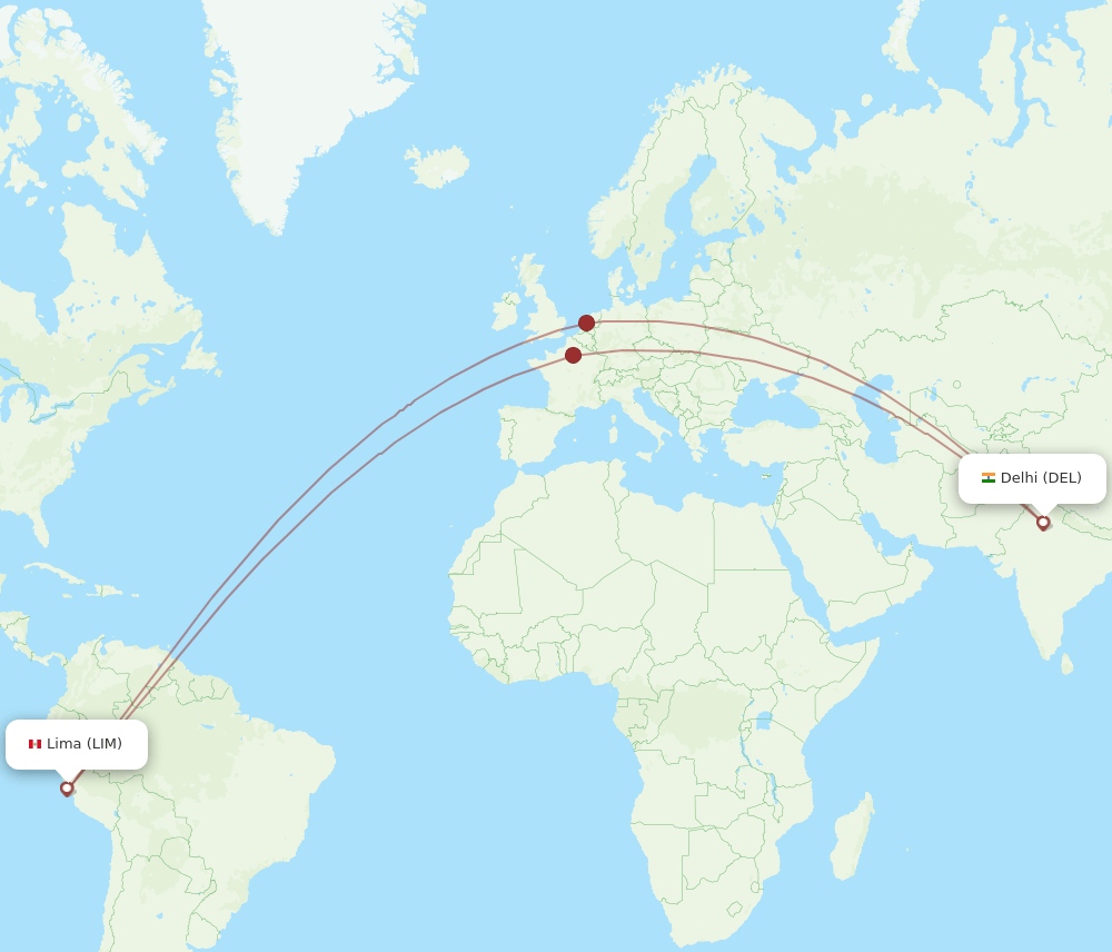 DEL to LIM flights and routes map
