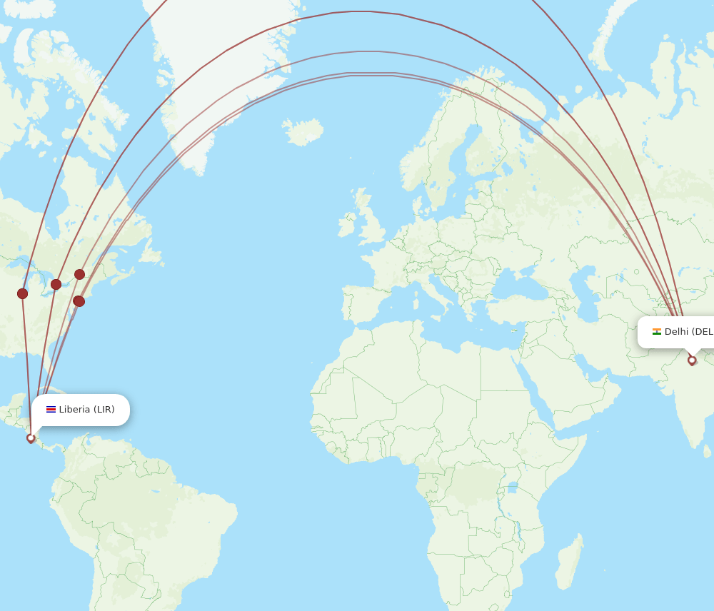DEL-LIR flight routes