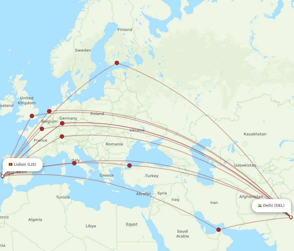 DEL-LIS flight routes