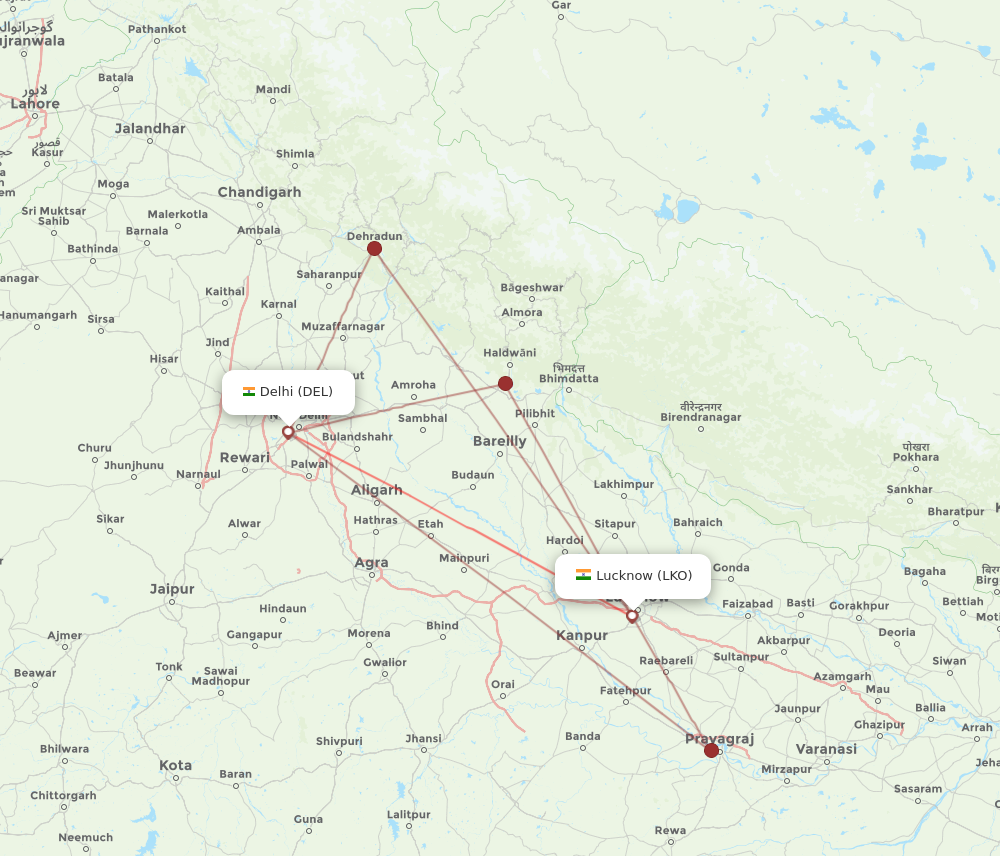 DEL to LKO flights and routes map