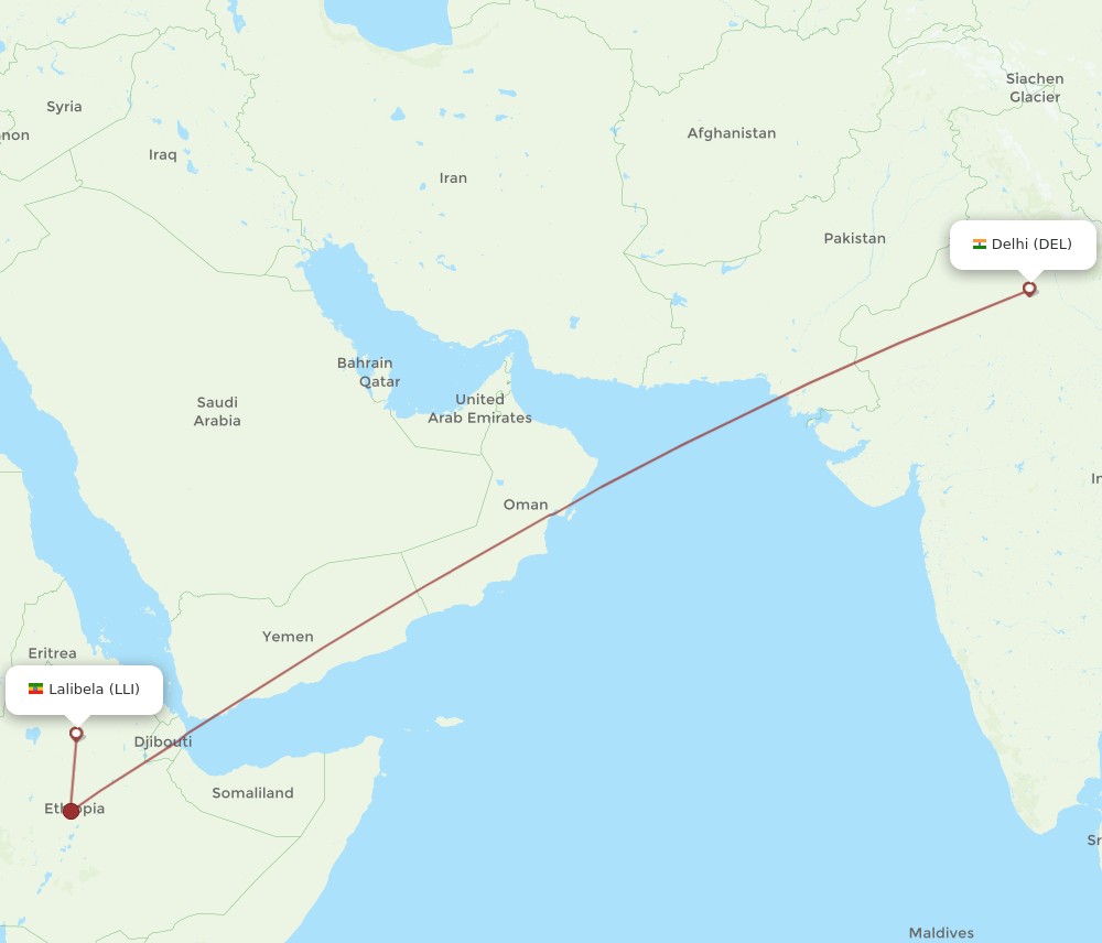 DEL to LLI flights and routes map