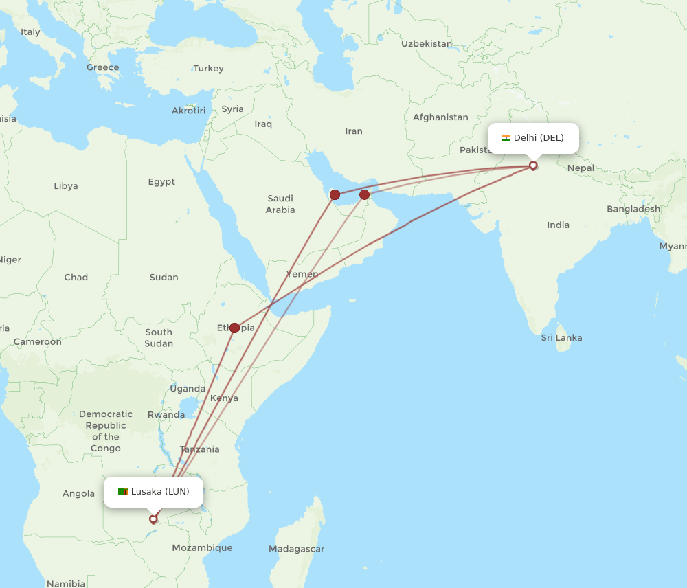 DEL-LUN flight routes