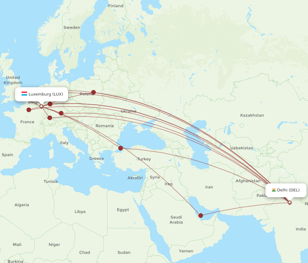 DEL-LUX flight routes